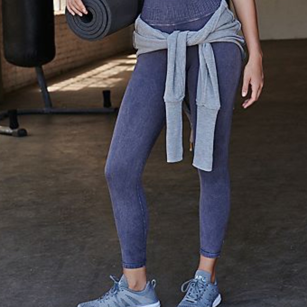 FP Movement | NEW Washed Navy Stretch Ribbed Pull-On Jersey Leggings
